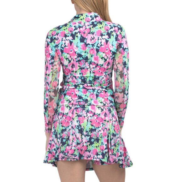 G LIFESTYLE Navy Multi Upf 50 Long Sleeve Quarter Zip Top - Picture 2 of 2